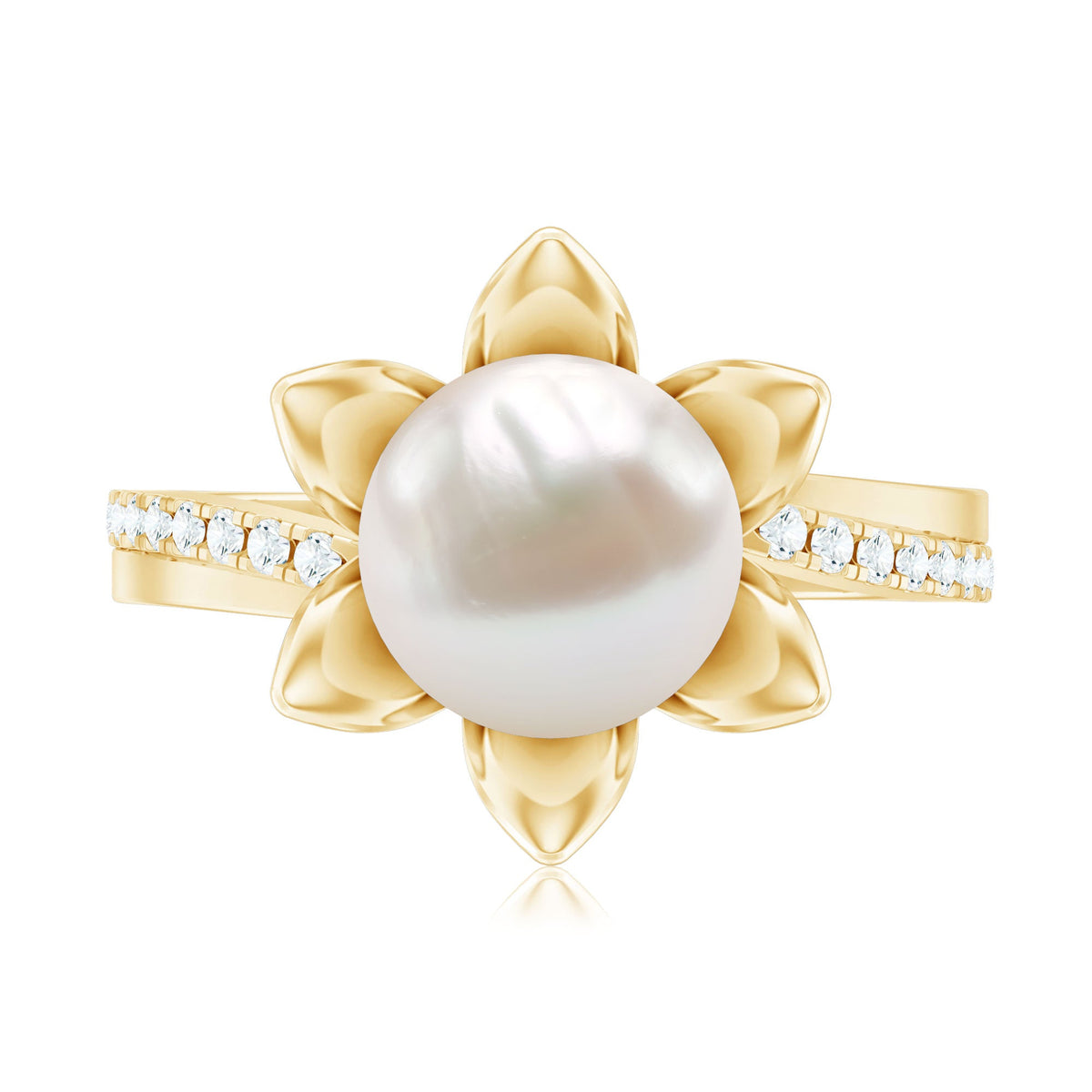 Natural 7.48 Carat White Pearl Flower Engagement Ring with Diamond