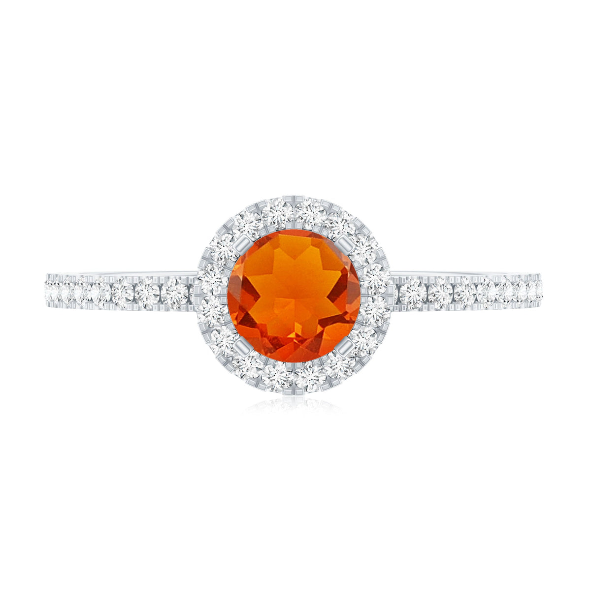 Round Shape Fire Opal Halo Engagement Ring with Diamond