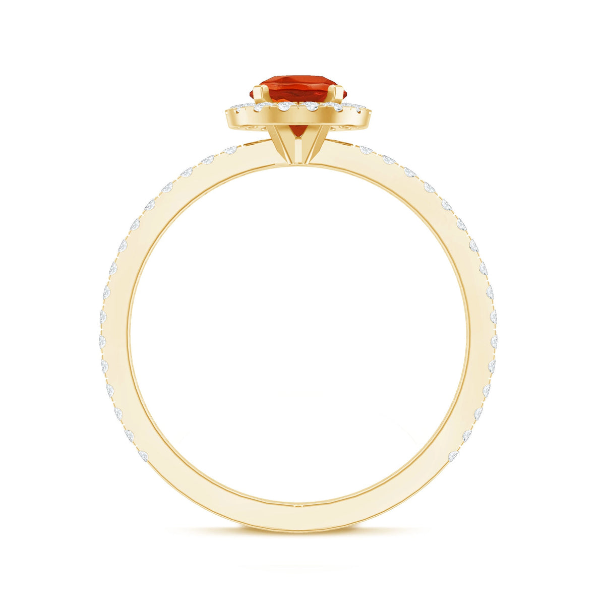 Round Shape Fire Opal Halo Engagement Ring with Diamond