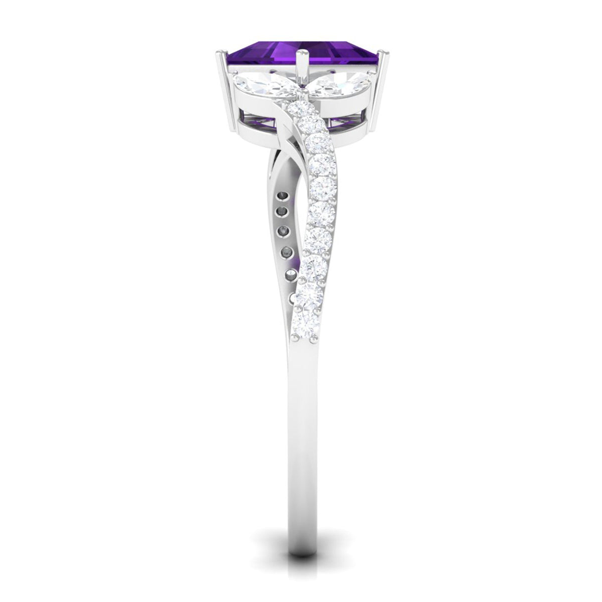 Nature Inspired Princess Cut Amethyst and Diamond Engagement Ring