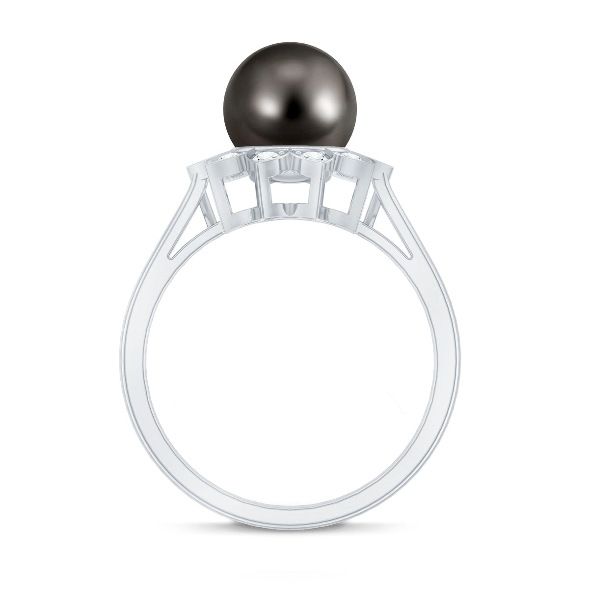 Tahitian Black Pearl Engagement Ring with Diamond Floral Halo
