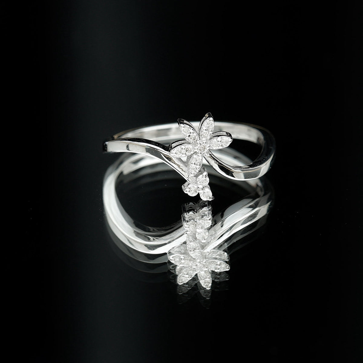 Diamond Floral Ring with Curved Shank