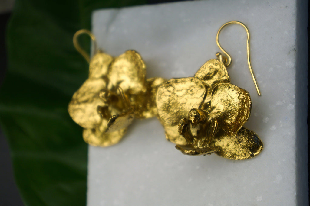 Real Orchid Flower Earrings, Handmade Nature Jewelry, Organic Nature Earrings, Unique Gift for Nature Lovers, Gold or Sterling Silver 925