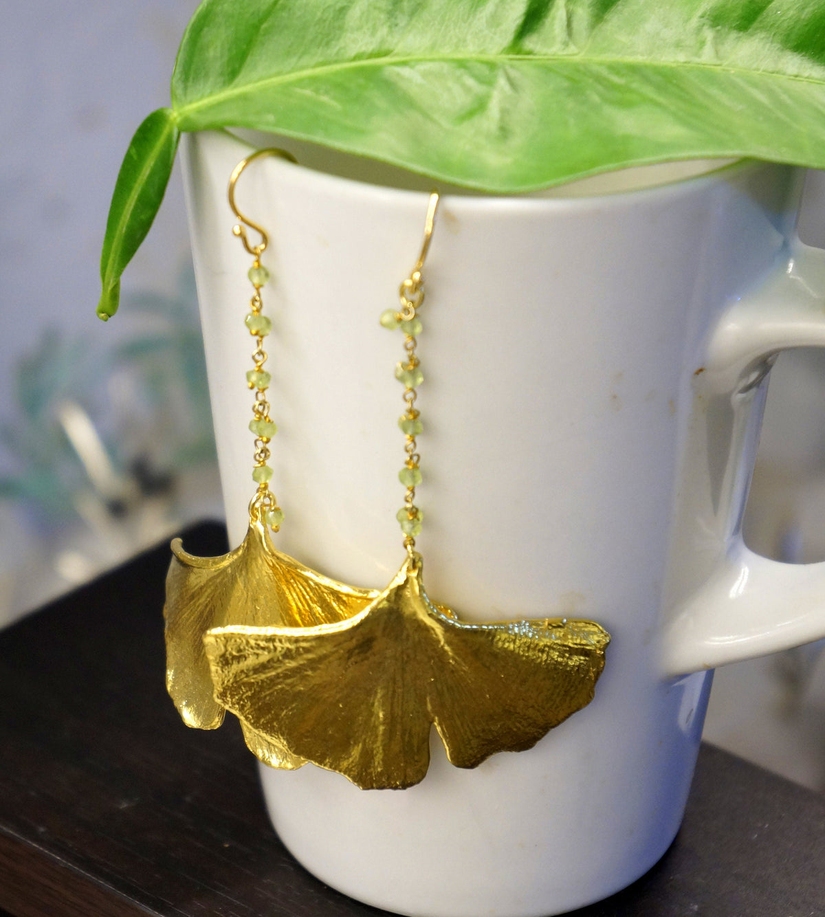 Real Ginkgo Leaf Dangle Earrings, Handmade Statement Jewelry, Organic Botanical Dangles, Unique Gift for Nature Lovers, Gold or Sterling Silver 925