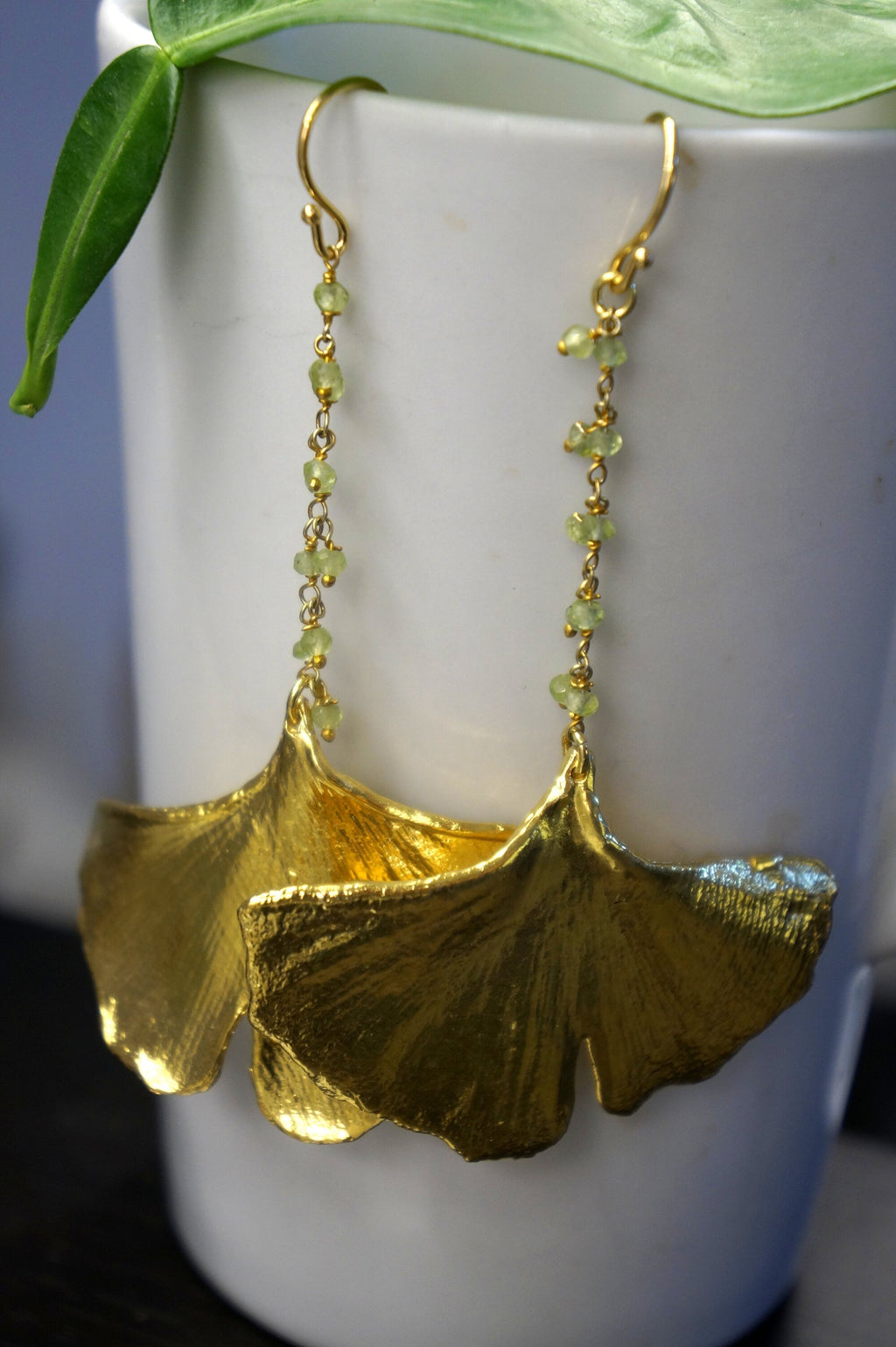 Real Ginkgo Leaf Dangle Earrings, Handmade Statement Jewelry, Organic Botanical Dangles, Unique Gift for Nature Lovers, Gold or Sterling Silver 925