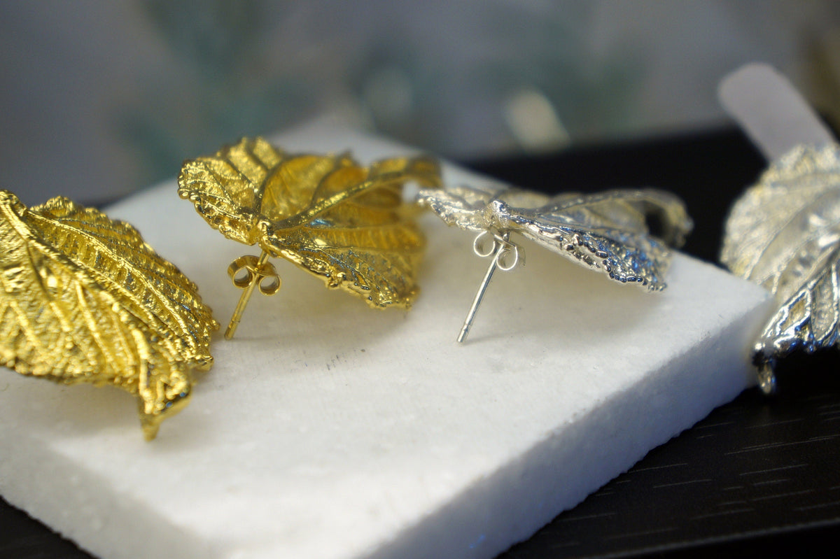 Real Mulberry Leaf Earrings, Handmade Nature Jewelry, Organic Nature Earrings, Unique Gift for Nature Lovers, Gold or Sterling Silver 925