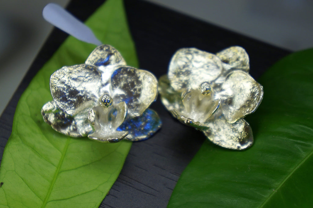 Real Orchid Flower Earrings, Handmade Nature Jewelry, Organic Nature Earrings, Unique Gift for Nature Lovers, Gold or Sterling Silver 925