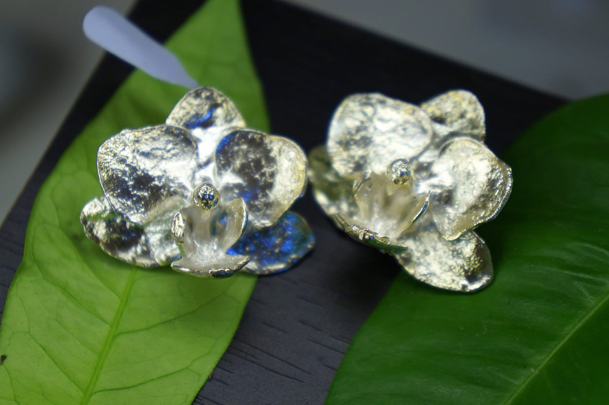 Real Orchid Flower Earrings, Handmade Nature Jewelry, Organic Nature Earrings, Unique Gift for Nature Lovers, Gold or Sterling Silver 925