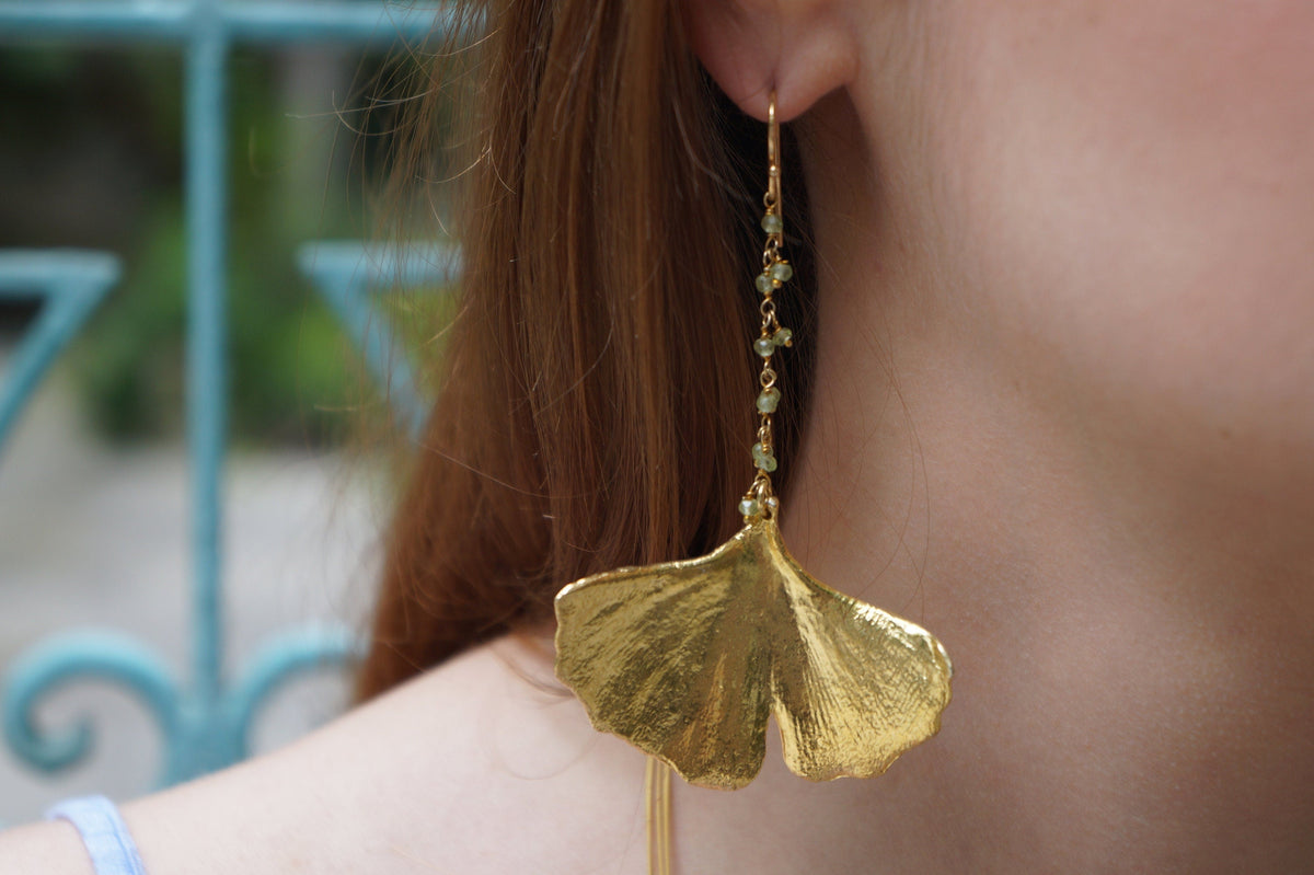 Real Ginkgo Leaf Dangle Earrings, Handmade Statement Jewelry, Organic Botanical Dangles, Unique Gift for Nature Lovers, Gold or Sterling Silver 925