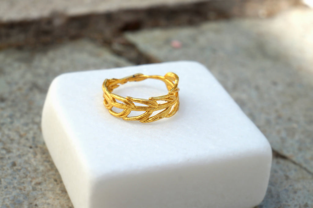 Gold Araucaria Ring, Solid Gold Jewelry, Gold Band, Gift for Her, Birthday Gift for Women, Handmade Jewelry, Promise Ring, Wedding Gift