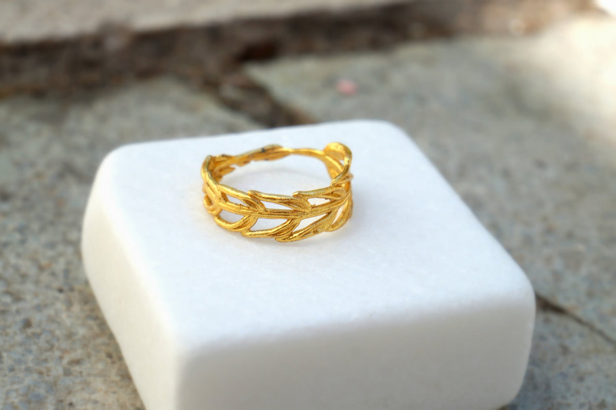 Gold Araucaria Ring, Solid Gold Jewelry, Gold Band, Gift for Her, Birthday Gift for Women, Handmade Jewelry, Promise Ring, Wedding Gift