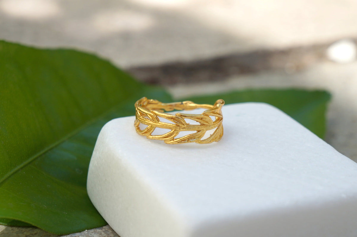 Gold Araucaria Ring, Solid Gold Jewelry, Gold Band, Gift for Her, Birthday Gift for Women, Handmade Jewelry, Promise Ring, Wedding Gift