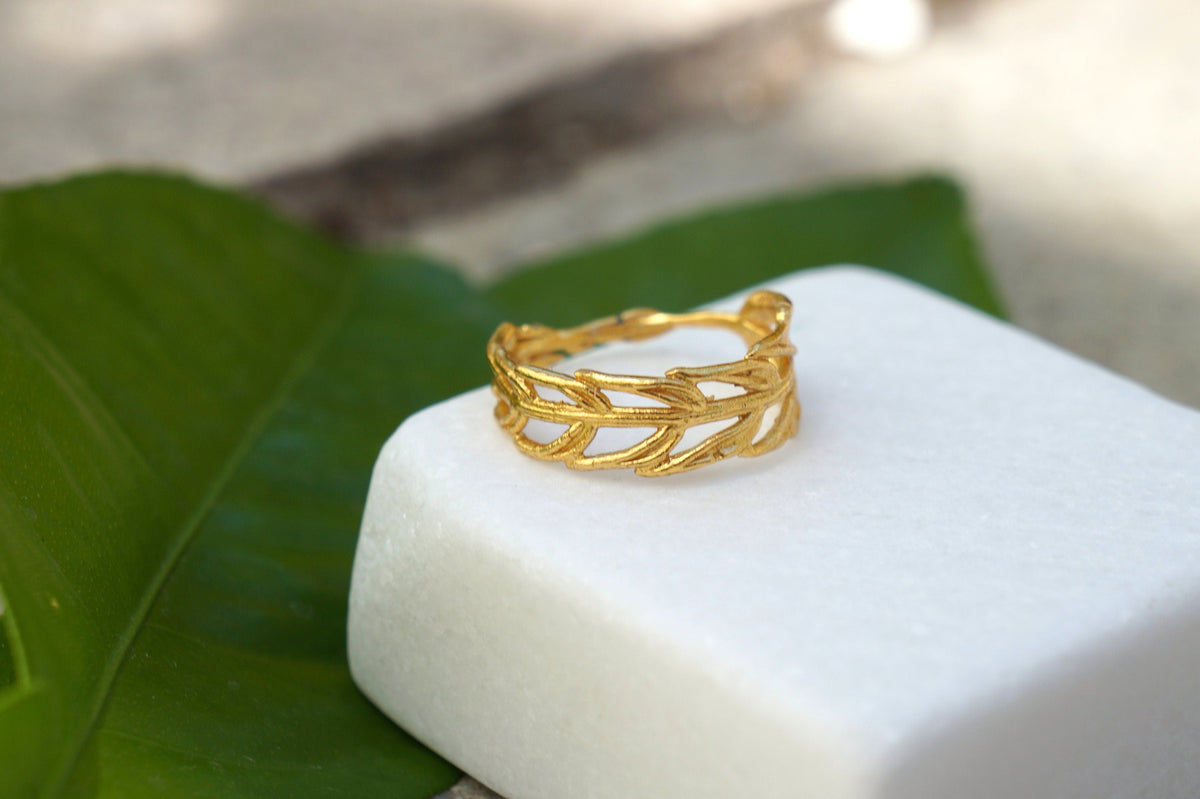 Gold Araucaria Ring, Solid Gold Jewelry, Gold Band, Gift for Her, Birthday Gift for Women, Handmade Jewelry, Promise Ring, Wedding Gift