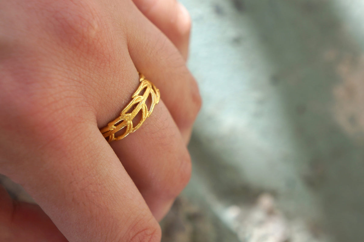 Gold Araucaria Ring, Solid Gold Jewelry, Gold Band, Gift for Her, Birthday Gift for Women, Handmade Jewelry, Promise Ring, Wedding Gift