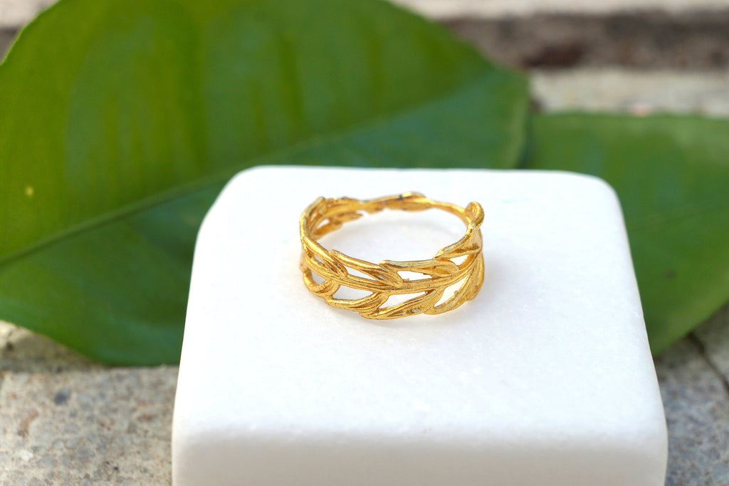 Gold Araucaria Ring, Solid Gold Jewelry, Gold Band, Gift for Her, Birthday Gift for Women, Handmade Jewelry, Promise Ring, Wedding Gift