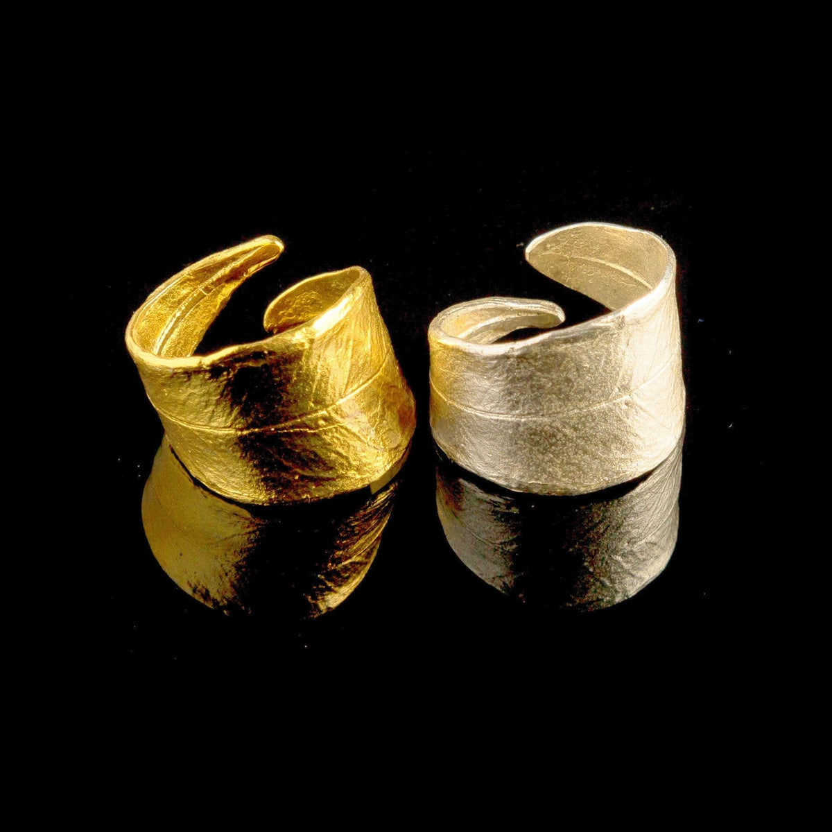 Botanical Olive Leaf Ring, 14K White Solid Gold(Adjustable Wide Band)