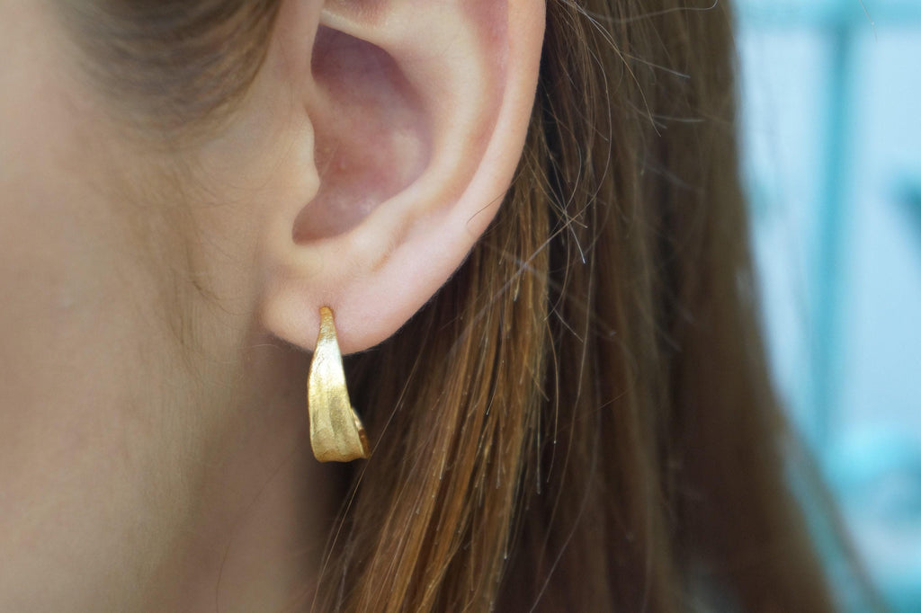 Solid Gold Olive Leaf Hoops, Handmade Minimalist Jewelry, Organic Tree Earrings, Gift for Health & Longevity, Real Gold (9K, 14K, 18K)