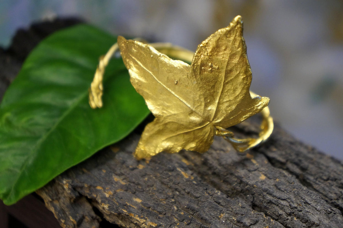Real Ivy Leaf Gold Bracelet, Handmade Nature Jewelry, Organic Botanical Bracelet, Unique Gift for Nature Lovers, 14K Gold Plated Sterling Silver 925