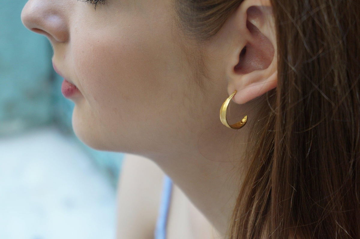 Solid Gold Olive Leaf Hoops, Handmade Minimalist Jewelry, Organic Tree Earrings, Gift for Health & Longevity, Real Gold (9K, 14K, 18K)