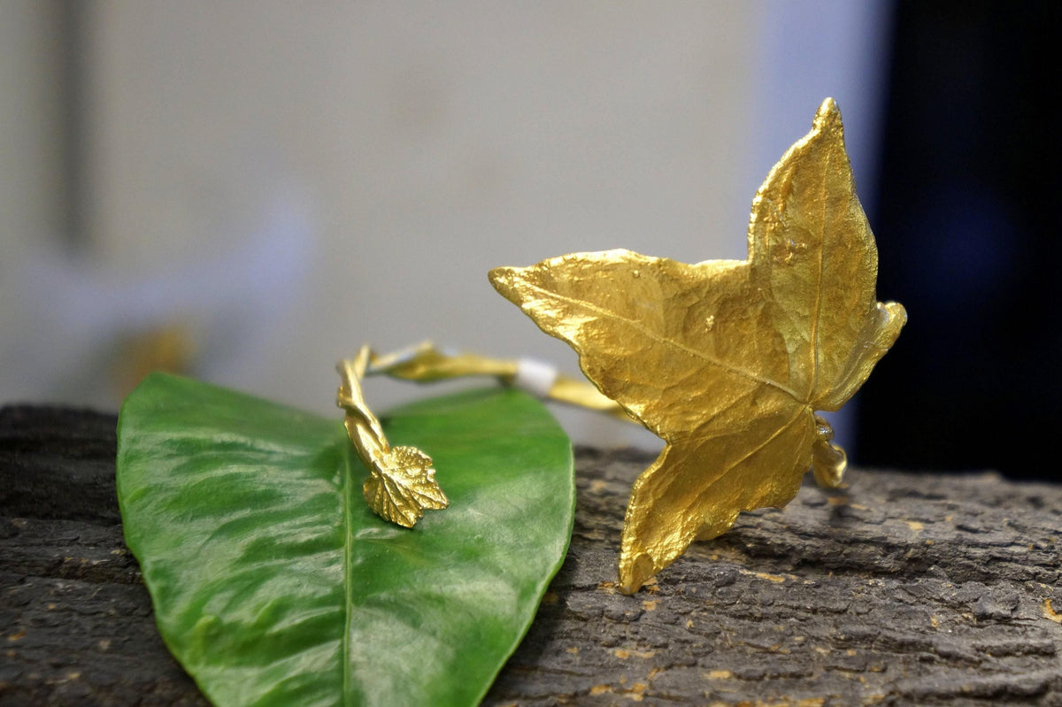Real Ivy Leaf Gold Bracelet, Handmade Nature Jewelry, Organic Botanical Bracelet, Unique Gift for Nature Lovers, 14K Gold Plated Sterling Silver 925