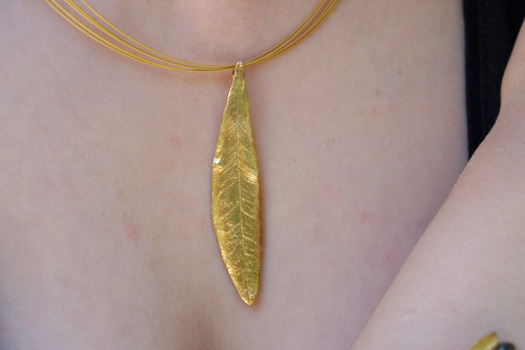 Solid Gold Olive Leaf Necklace, Handmade Nature Jewelry, Organic Tree Pendant, Gift for Luck & Prosperity, Real Gold (9K, 14K, 18K)