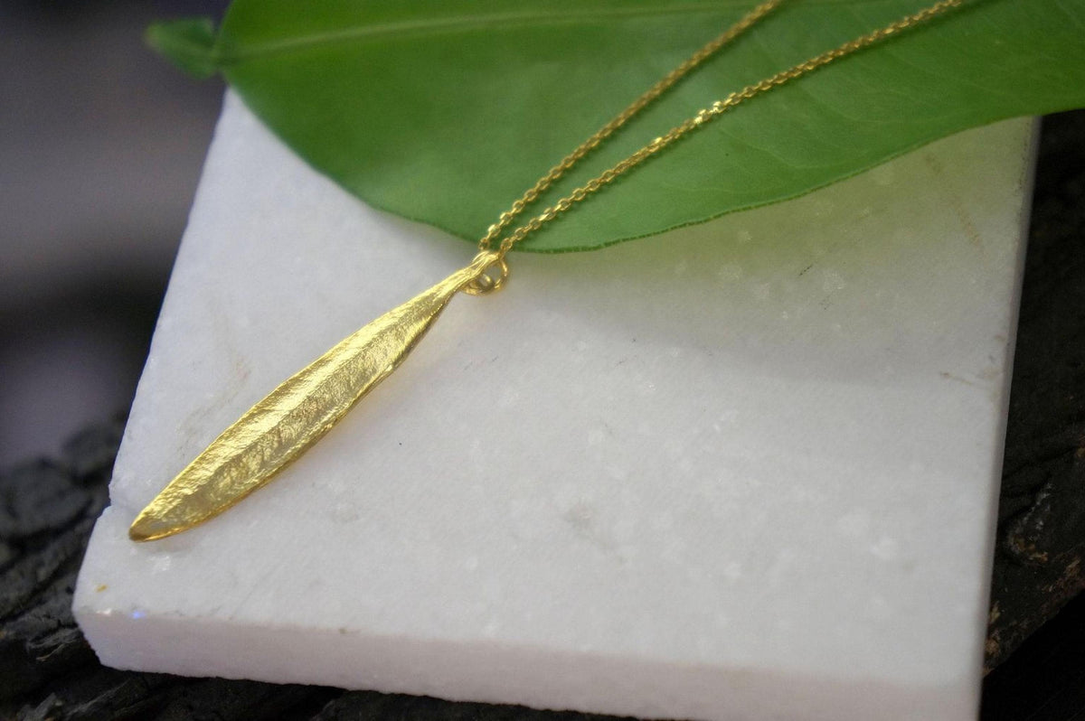 Gold Olive Leaf Necklace, Solid Gold Jewelry, Gold Pendant, Gift for Her, Birthday Gift for Women, Handmade Jewelry, Boho Fashion