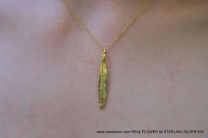 Gold Olive Leaf Necklace, Solid Gold Jewelry, Gold Pendant, Gift for Her, Birthday Gift for Women, Handmade Jewelry, Boho Fashion
