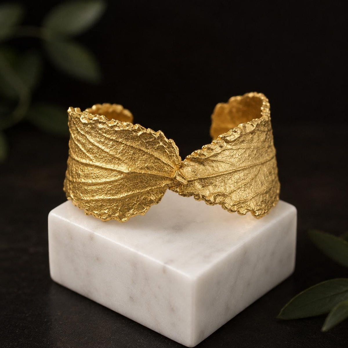Real Hibiscus Leaf Gold Bracelet, Handmade Statement Jewelry, Organic Forest Cuff, Gift for Luck & Health, Gold or Sterling Silver 925