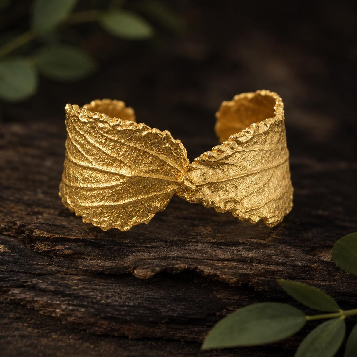 Real Hibiscus Leaf Gold Bracelet, Handmade Statement Jewelry, Organic Forest Cuff, Gift for Luck & Health, Gold or Sterling Silver 925