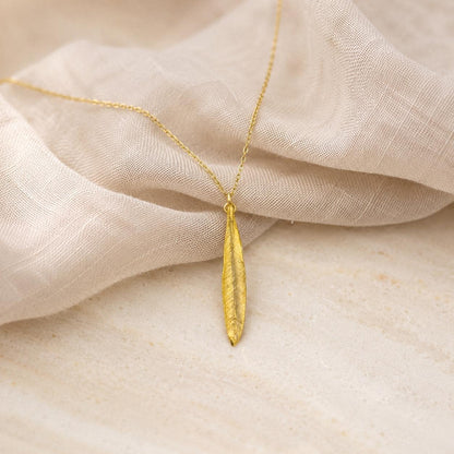 Gold Olive Leaf Necklace, Solid Gold Jewelry, Gold Pendant, Gift for Her, Birthday Gift for Women, Handmade Jewelry, Boho Fashion